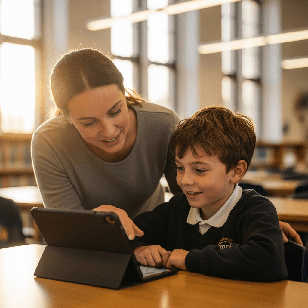 Teacher working one-on-one with a pupil